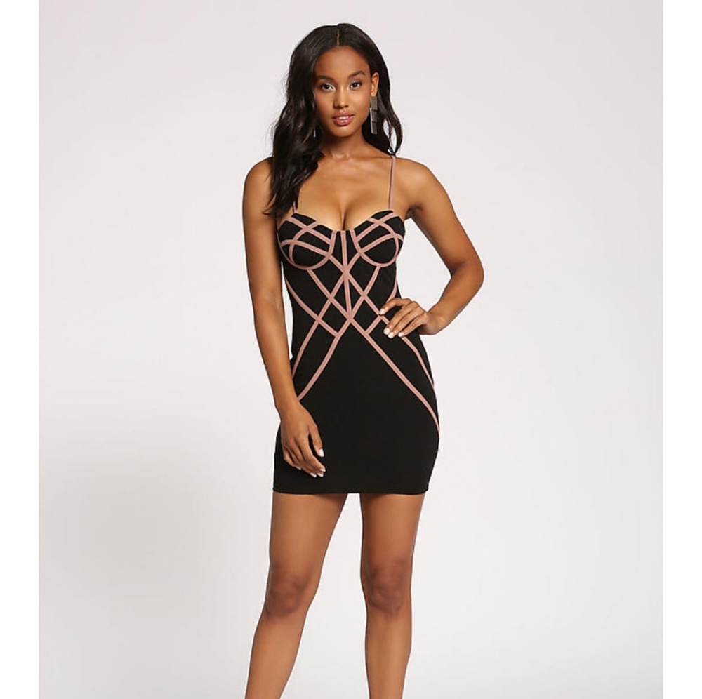 BLACK BUSTIER CAGED BODYCON DRESS